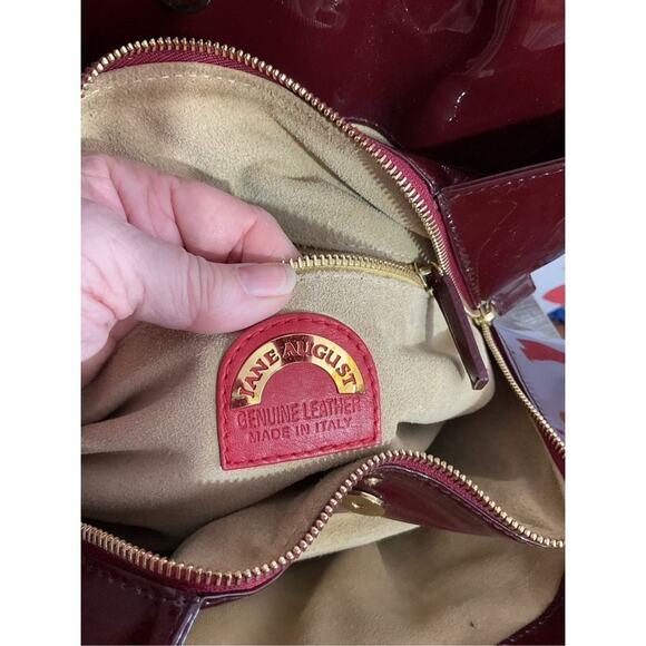 Jane August Designer Genuine Leather Made in Italy Burgundy Patent Large Bag Sat - Picture 9 of 16